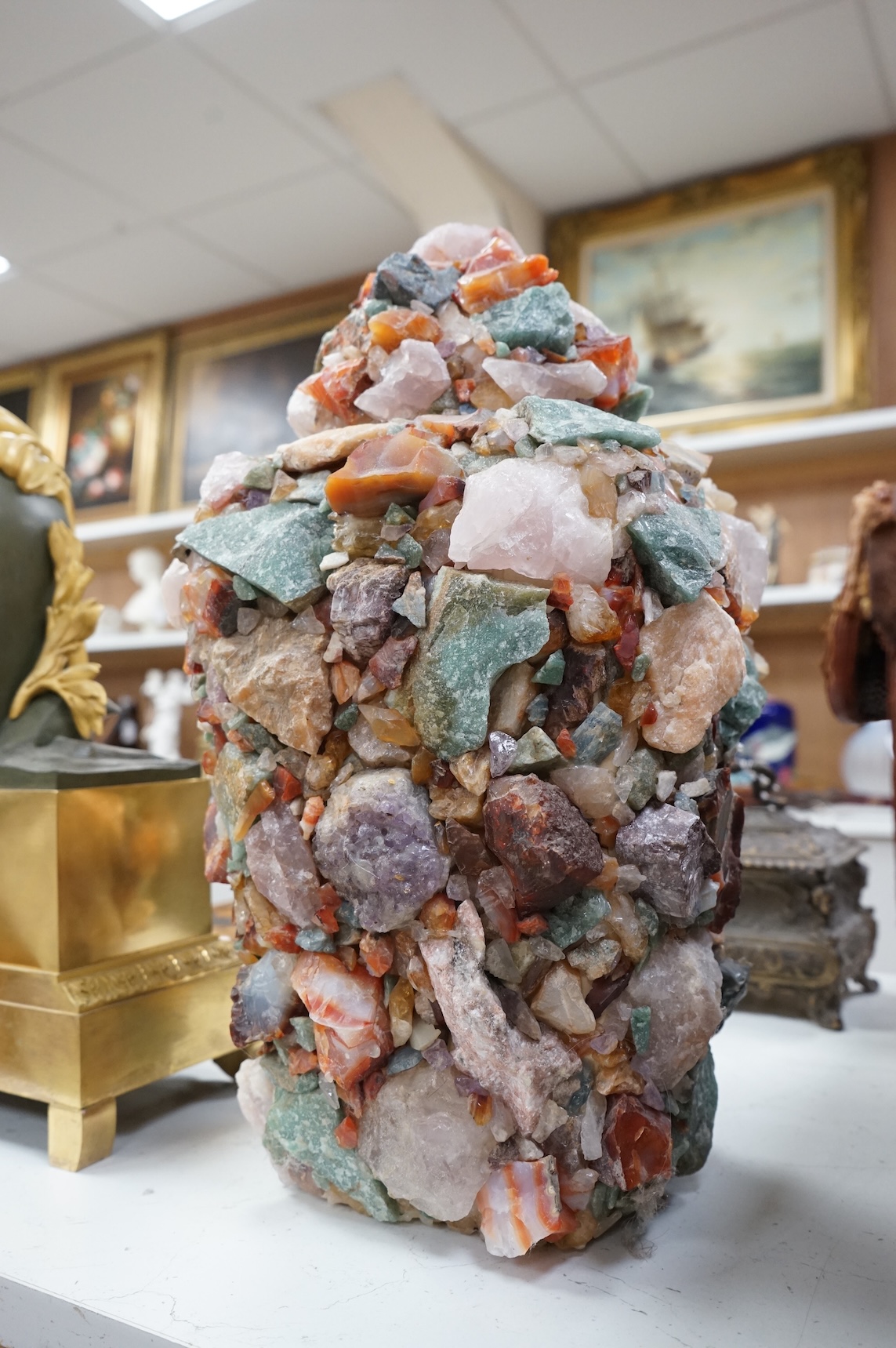 A contemporary pottery and gemstone vase and cover, 40cm high